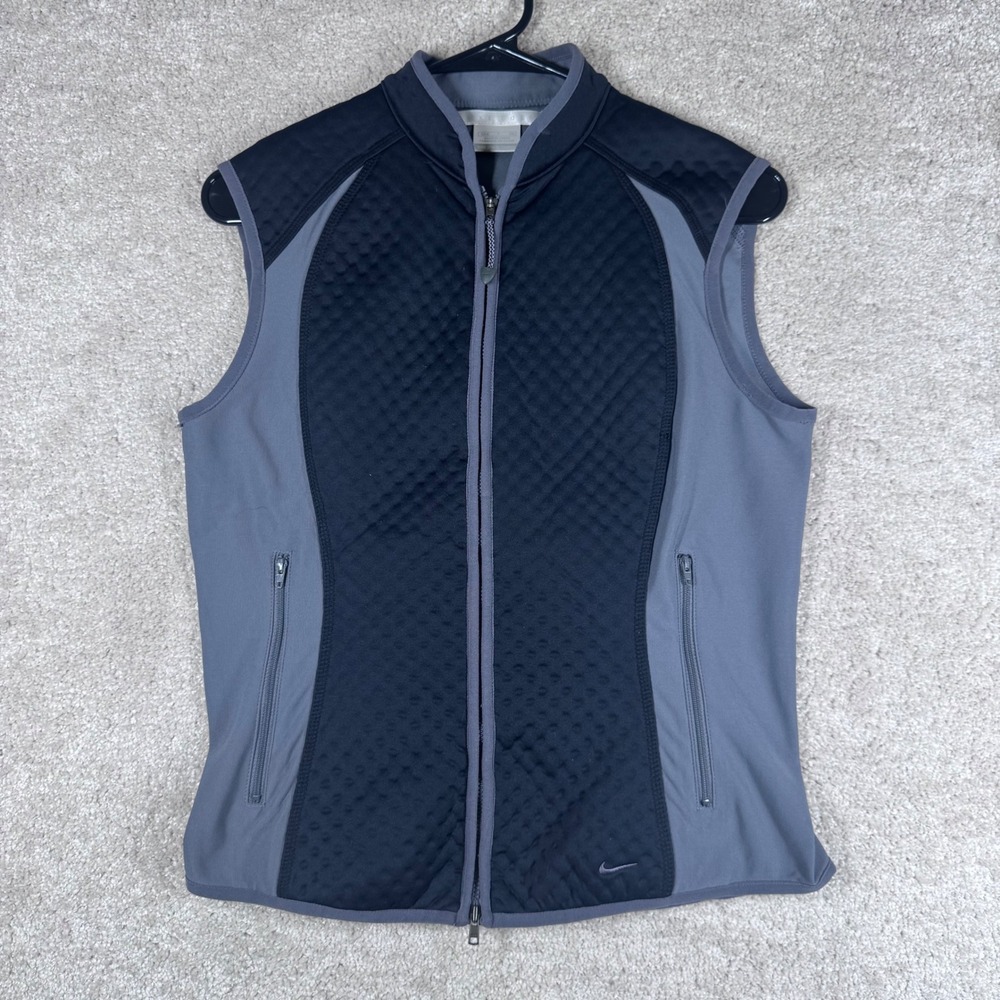 Nike Golf Sphere Thermal Vest Womens Small Gray Black Quilted Full Zip Mock Neck